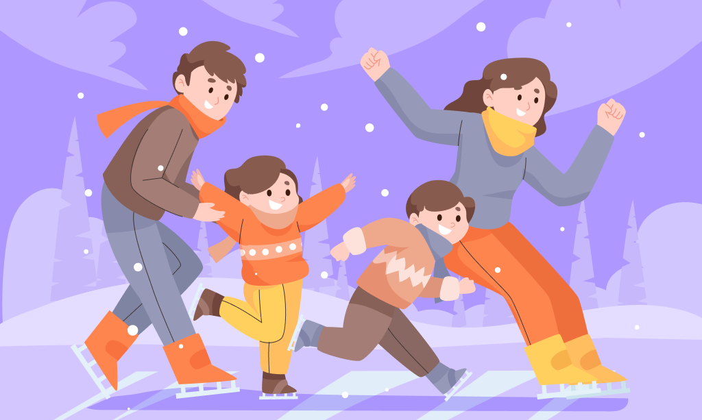 rodzina spędza czas na świeżym powietrzu zimą - ilustracja