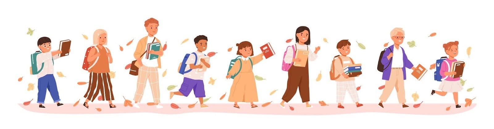 Dzieci idą do szkoły - ilustracja
