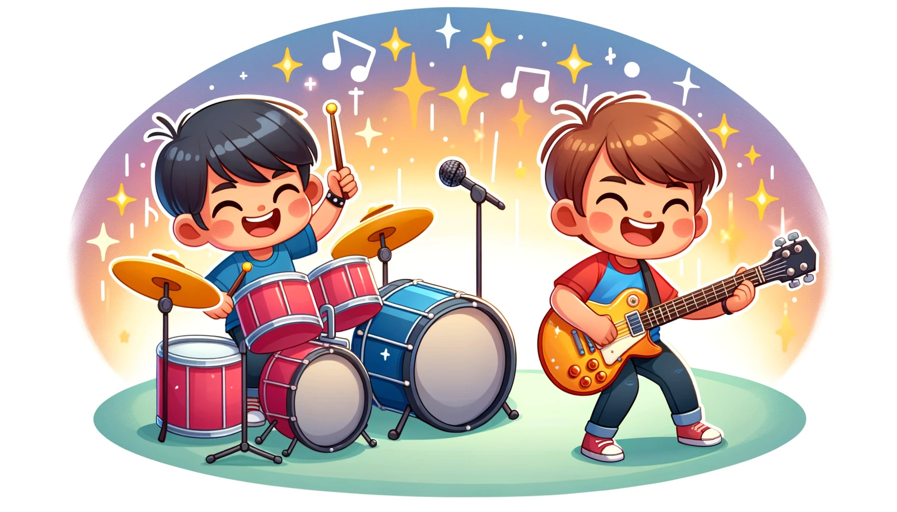 Dzieci graja na instrumentach - ilustracja