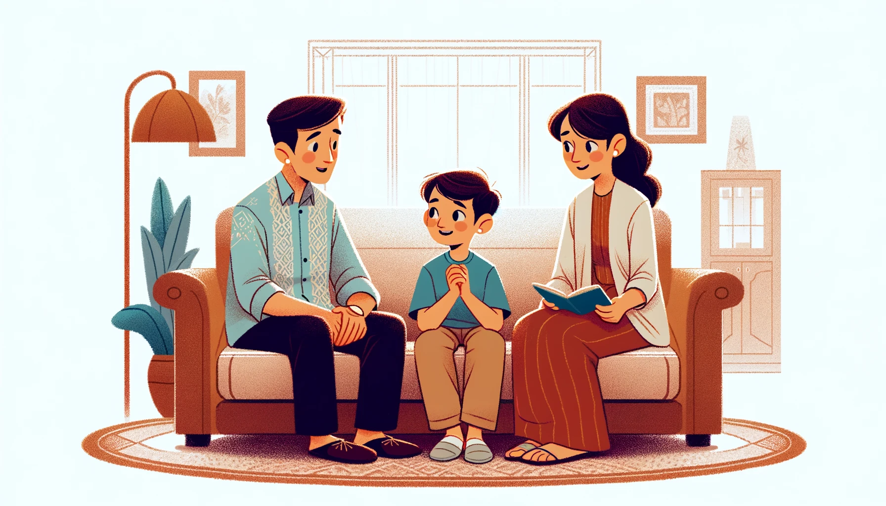 Rodzice rozmawiają z synem o dojrzewaniu - ilustracja